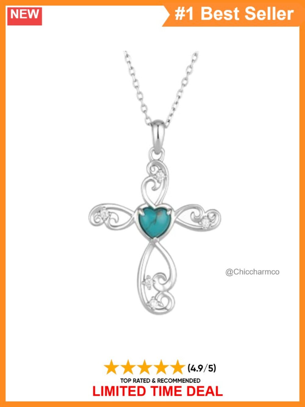 Genuine Turquoise Cross Necklace 925 Sterling Silver Boho Pendant